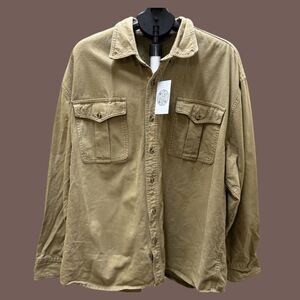 Vintage 1980s Sportsman Guide Men's Beige Oversized Flannel Button-Up Shirt Size